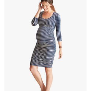 Ingrid and Isabel Maternity shirred dress Navy and Cream Large